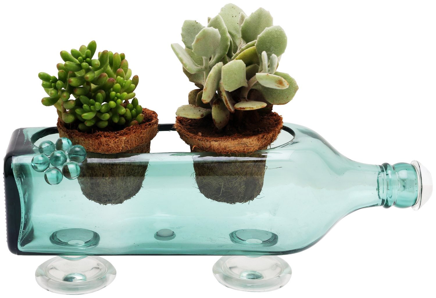 Upcycled Table Décor cum Glass Planter (Transparent Sea Green)