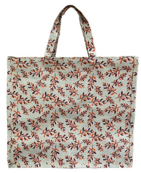 Printed Jute Cotton Shopping Bag - leaf print