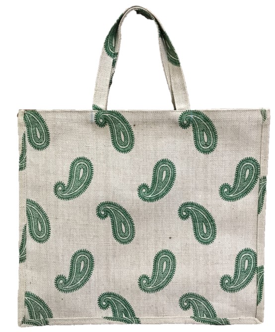 Printed Jute Cotton Shopping Bag - Green print