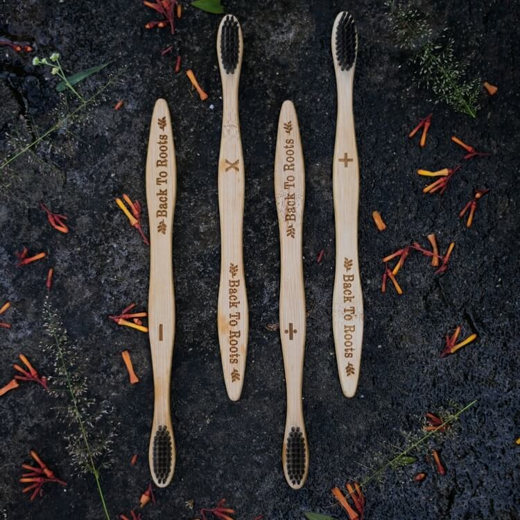 Bamboo Toothbrush | Soft Charcoal Bristles | Pack of 4