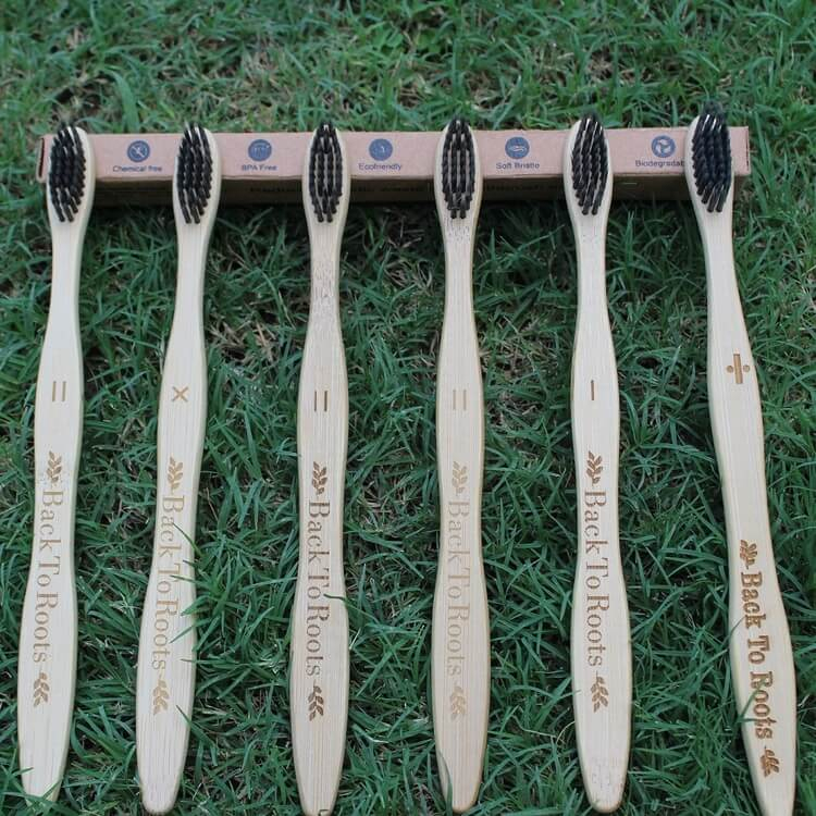 Bamboo Toothbrush | Soft Charcoal Bristles | Pack of 6