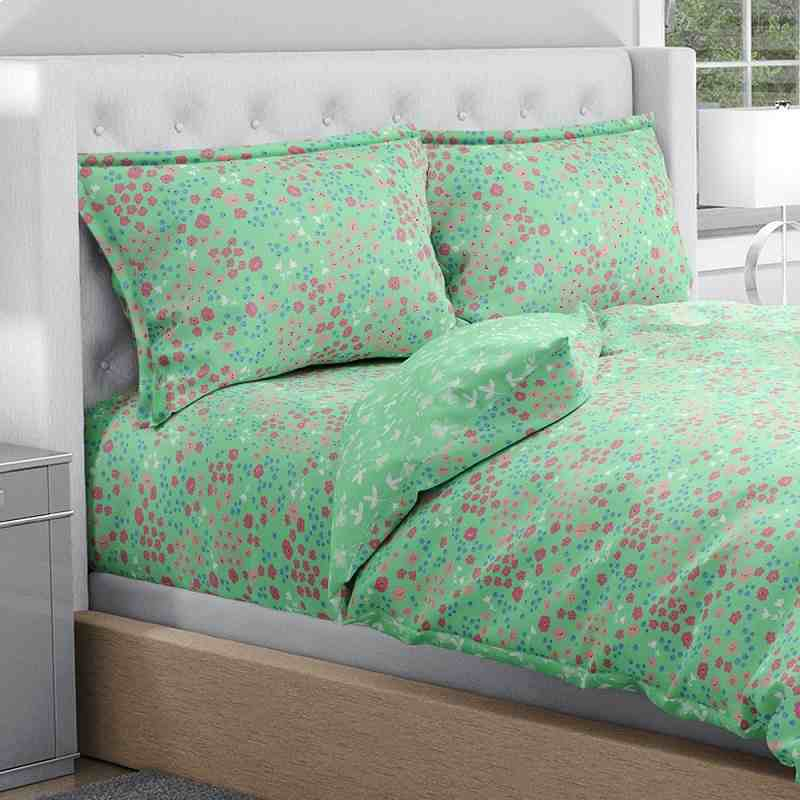 100% Pure Cotton Bright Blooms  Green BedSheet Set