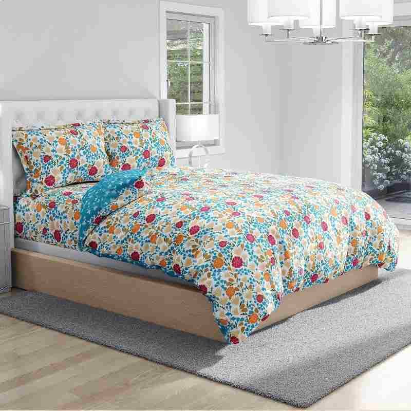 100% Pure Cotton Fresh Blossoms Orange Bedsheet Set 