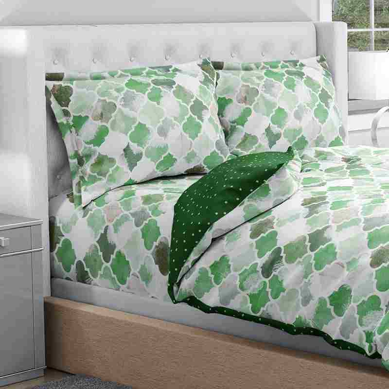 Antimicrobial 100% Cotton Ethnic Motif Green Bedsheet Set 