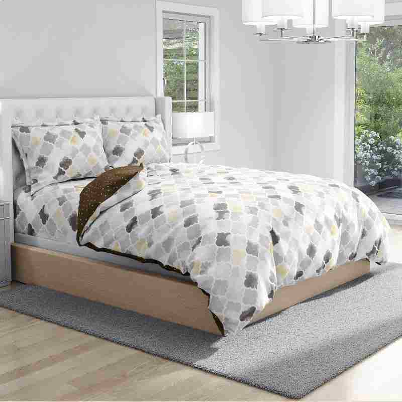 Antimicrobial 100% Cotton Ethnic Motif Grey Bedsheet Set 