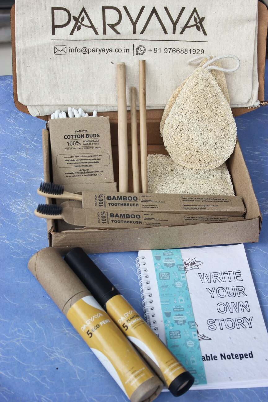 Paryaya Combo 5 = 2Toothbrush+2Earbuds+Loofah+Straws+Pencils+Pens+Notepad