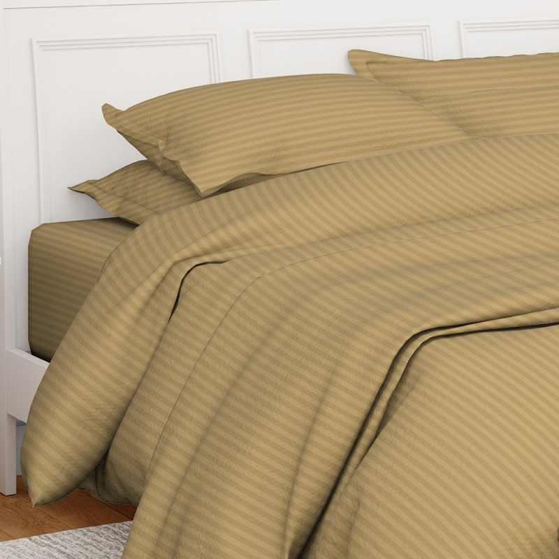 Antimicrobial 300TC Sateen Striped Champagne Yellow  Bedsheet Set 