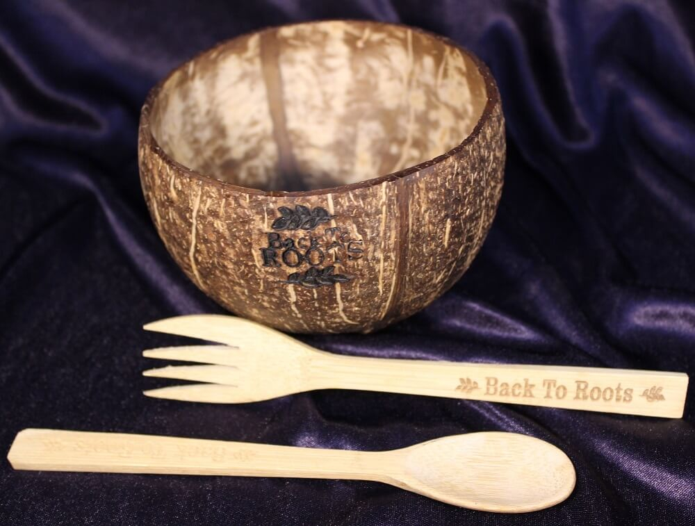 Coco Bowl (450-500 ml) and Bamboo Spoon & Fork | Travel Kit | Matte Finished