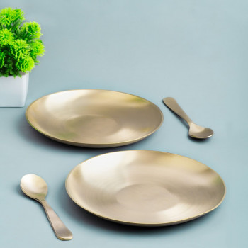 Matt Finish Bronze Breakfast Plate With Spoon