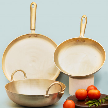 Pure Bronze/Kansa Combo (Kadahi + Saute Pan  + Tawa)