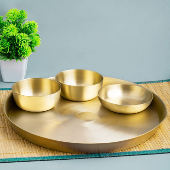 Matt Finish Bronze thali plate with 3 katories