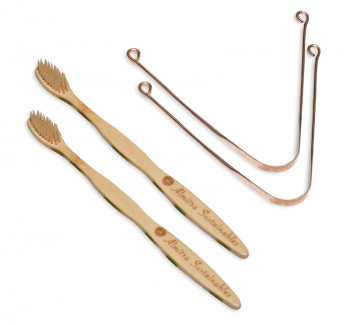 Oral Care Set – Bamboo Bristle Toothbrush and Copper Tongue Cleaner (Pack of 2)