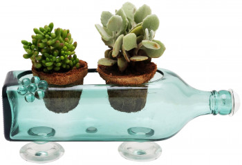 Upcycled Table Décor cum Glass Planter (Transparent Sea Green)