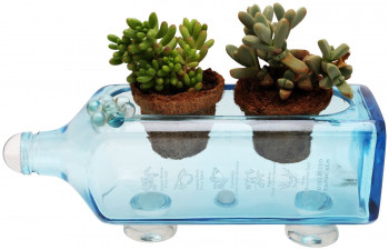 Handcrafted Glass Planter cum Napkin Holder (Blue)