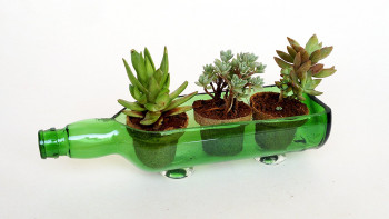 Sustainable Serving Platter cum Glass Planter (Green)