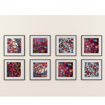 Textile collage wall décor - 8 wall frames - (8 inches x 8 inches) each