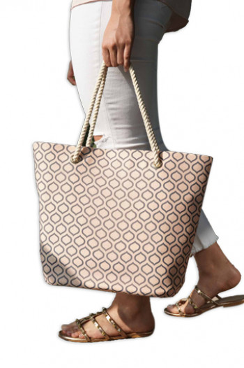 Beach bag  | Women's Handbag - Cream with lines