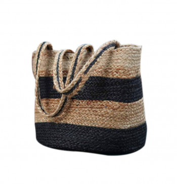 Jute and black color beach bag 
