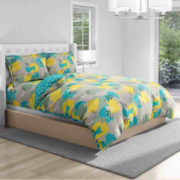 100% Pure Cotton Abstract BrushStrokes Blue  Bedsheet Set 
