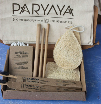 Paryaya Combo 4= 2 Toothbrush+2 Earbuds(80 pack)+3 Loofah+Bamboo Straws