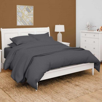 Antimicrobial 300TC Sateen Striped Grey Bedsheet Set 