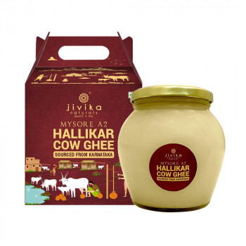 Jivika Organics® Premium A2 Hallikar Cow Ghee 500ml | Vedic Bilona Ghee from Karnataka | Hand Churned from Whole Curds | A2 Milk from Grass Fed Hallikar Cow | Pure and Authentic | (Glass Bottle 0.5 Litre)