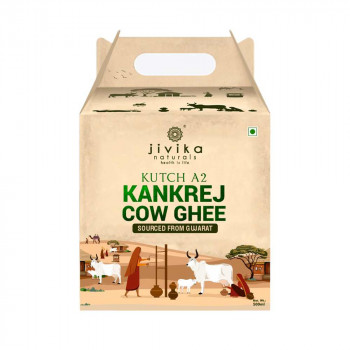 Jivika Organics® Premium A2 Kankrej Cow Ghee 500ml | Vedic Bilona Ghee from Kutch Gujarat | Hand Churned from Whole Curds | A2 Milk from Grass Fed Kankrej Cow | Pure and Authentic | (Glass Bottle 0.5 Litre)