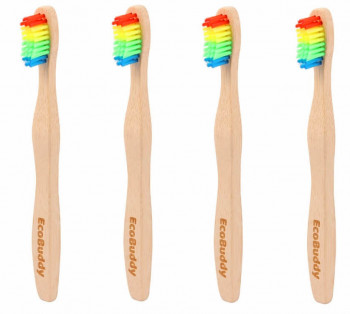 Kids Rainbow Bamboo Toothbrush,  Soft Bristles (Pack of 4)