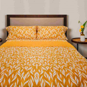 Antimicrobial 100% Cotton Foliage Floral Yellow  Bedsheet Set 