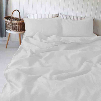 100% Pure Linen Lily White Luxury White Bedsheet Set 