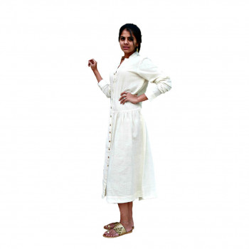 Elegant White Buttoned Down Long Dress