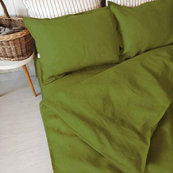 100% Pure Linen Moss Green Luxury Green Bedsheet Set 