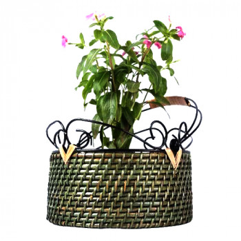 Natural Cane Hanging Planter (Round 9")