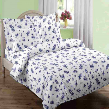 Antimicrobial 100% Cotton Linear Floral Blue Bedsheet Set