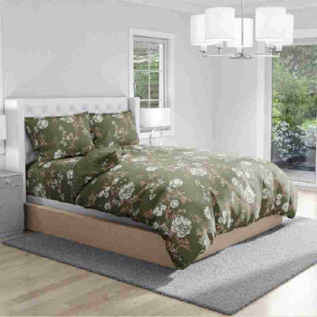 Antimicrobial 100% Cotton Dusty Floral Green Bedsheet Set 