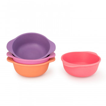 Set of 4 Bamboo Kids Snack Bowls, Stackable & Reusable - Sunset