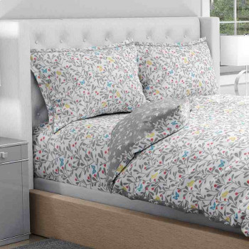 100% Pure Cotton Butterfly Floral  Grey Bedsheet Set
