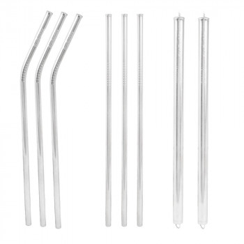 Stainless Steel 8 Straws Set with 2 Cleaning Brush & Cotton Pouch