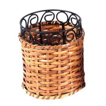 Rustic Cane Cutlery Holder cum Pen Stand (Round Spage, Height 5")