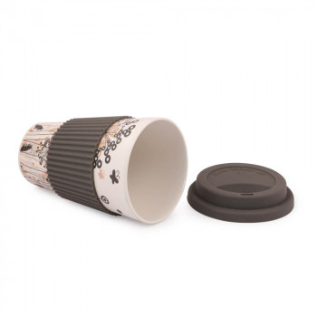 Bamboo Fiber Travel Coffee Mug with Silicone lid & Sleeve, 400 mL-Grey