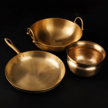 Traditional Bronze/Kansa Combo -  Kadahi, Frypan & Pana