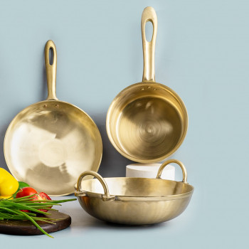 Family Bronze/Kansa Combo - Kadahi, Frypan & Saucepan