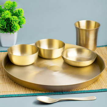 Set of 6 matt Finish Bronze Thali Plate - Complete Set