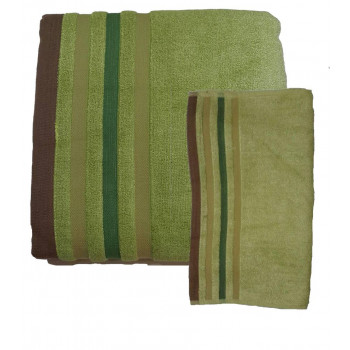 Bamboo Fiber Bath & Hand Towel Set - Green Stripes 70 X140 cms
