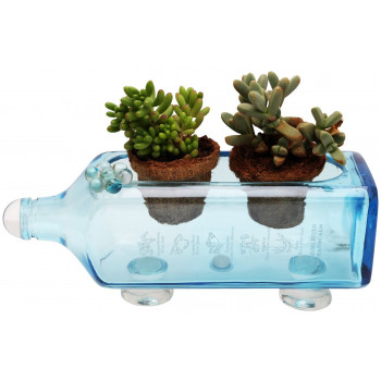 Handcrafted Glass Planter cum Napkin Holder (Blue)
