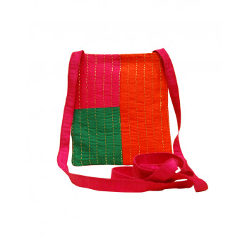 Handcrafted Kantha Sling Bag (Pink/Green/Orange)