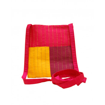Handcrafted Kantha Sling Bag (Pink/Yellow/Meroon)