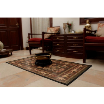 Bamboo Carpet Black Floral Digital print (3 X 5 ft)
