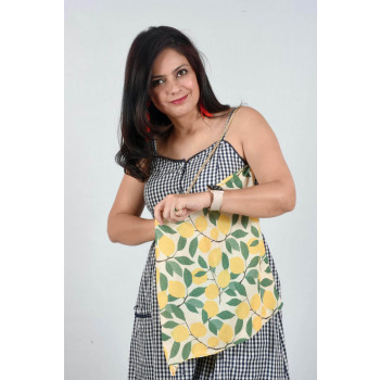 Tote scarf with print of Citrus and Diamonds - 2 in 1 design