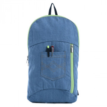 Contrast Zip Detail Denim Backpack-Light blue